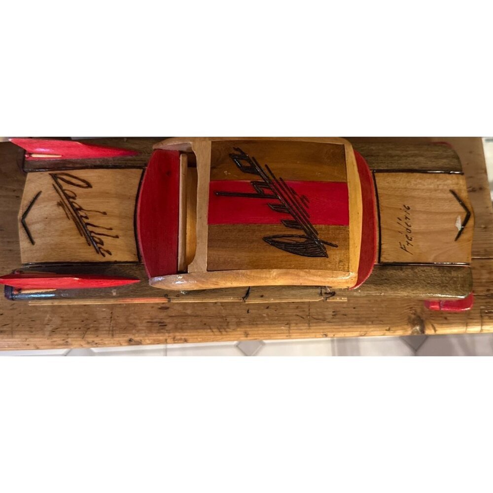 Vintage Wooden Handmade Classic Car Model Cadillac - Picture 2 of 16